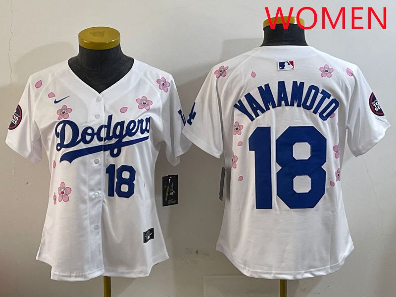 Women Los Angeles Dodgers #18 Yamamoto White Sakura Edition 2025 Nike MLB Jersey style 7